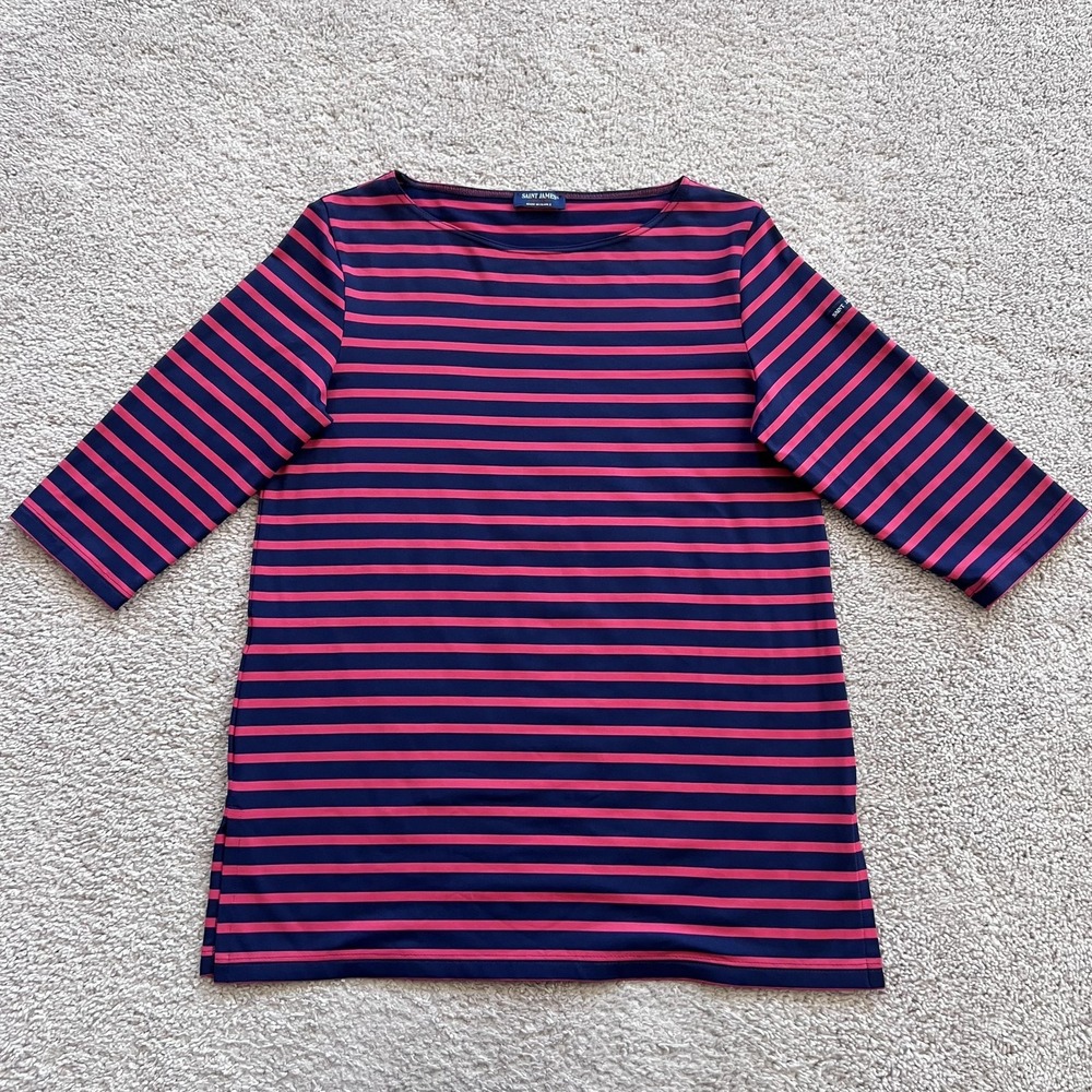 Saint James Striped Boat Neck Shirt Womens S Red Blue 3/4 Sleeve Top